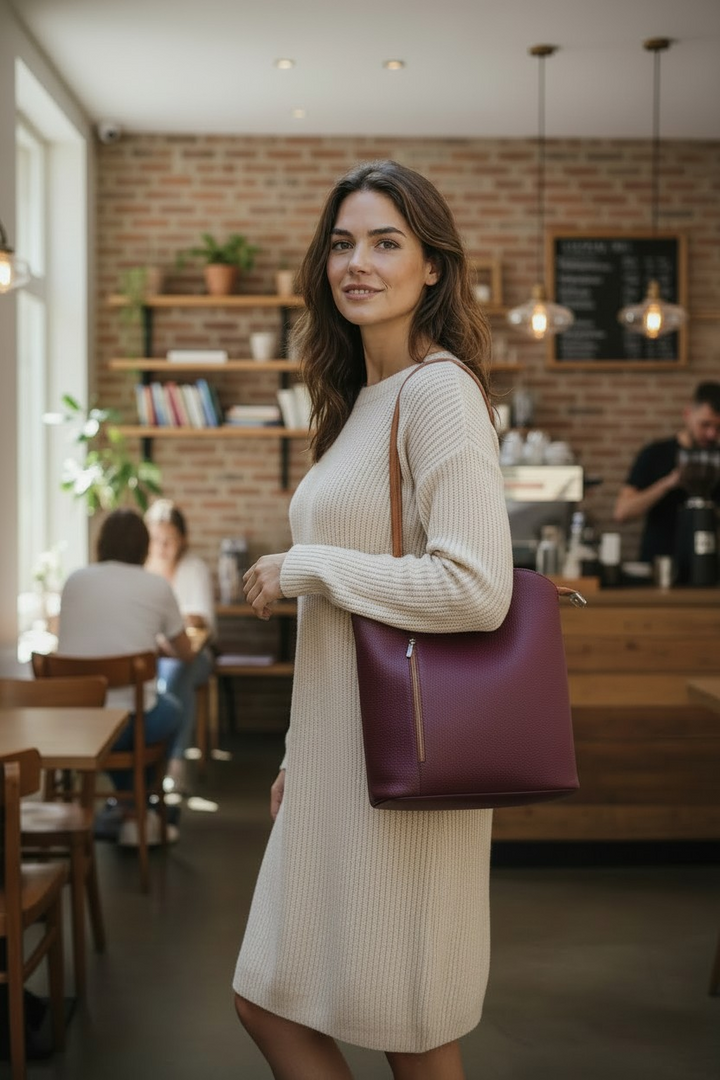 Convertible Handbag in Pebble-Grain Leather