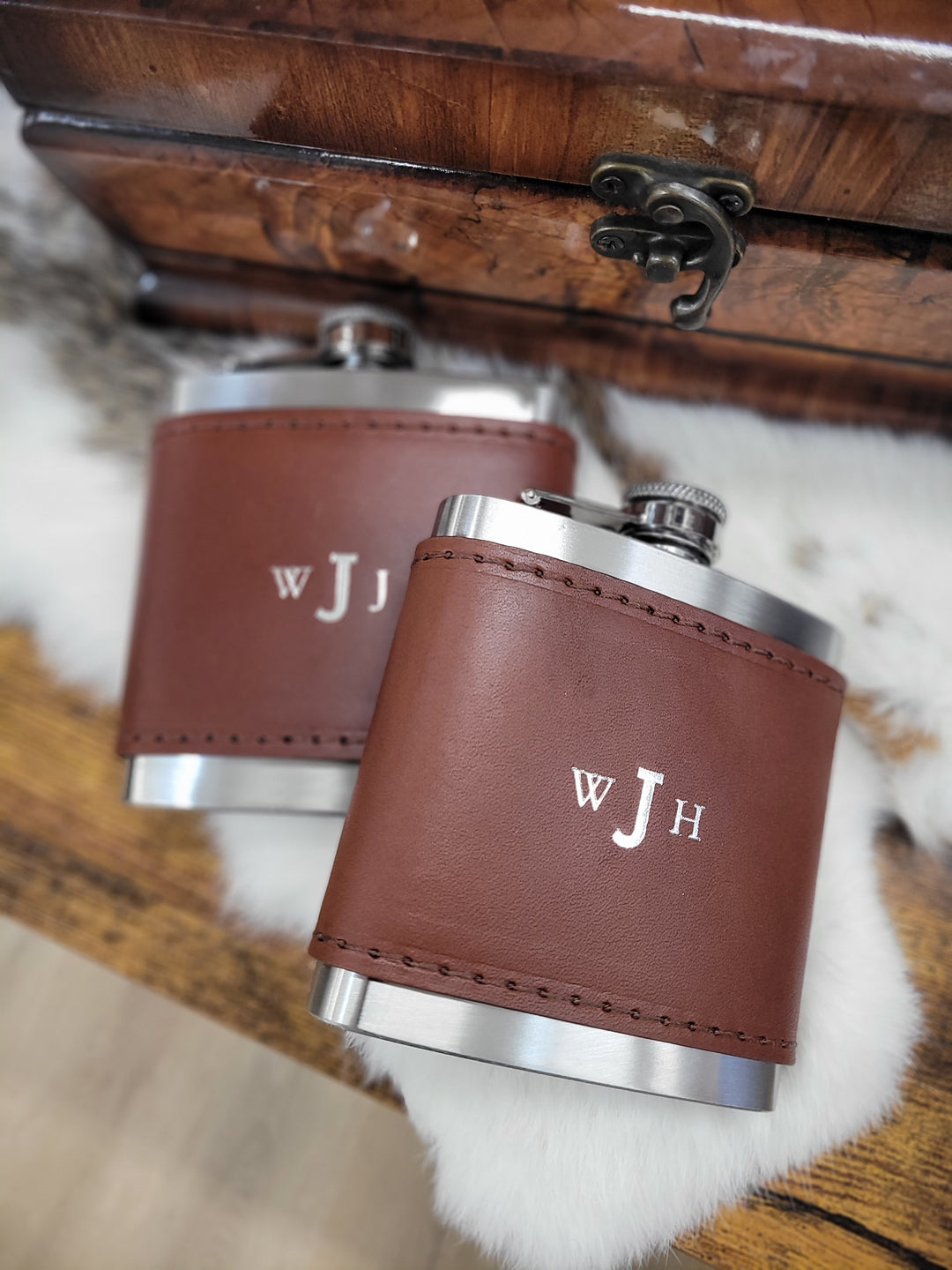 Personalized Flask with Leather Wrap