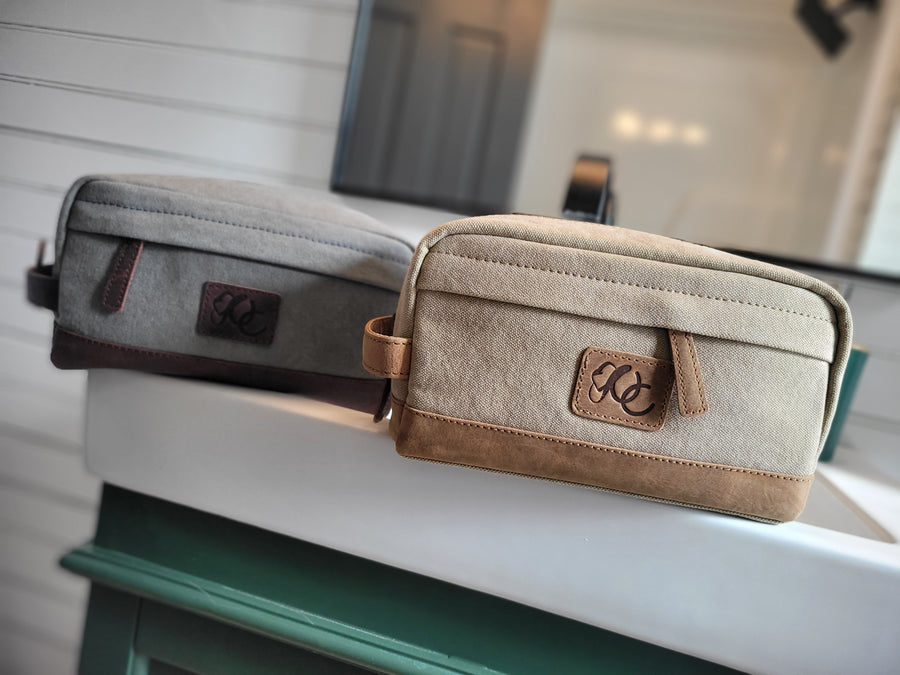 men's canvas travel toiletry bag Canvas Toiletry Kit – Rugged dopp Kit Tan