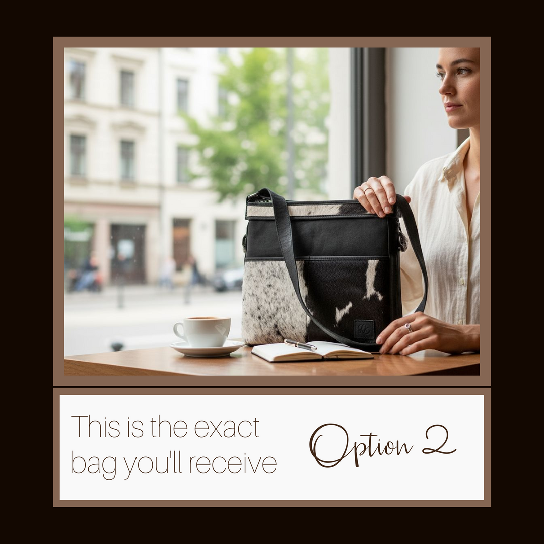 Diana | Leather Concealed Carry Crossbody, Shoulder Bag | Hair-On Cowhide Accents | Mid-Size Bag | Locking Exterior Concealment Pocket