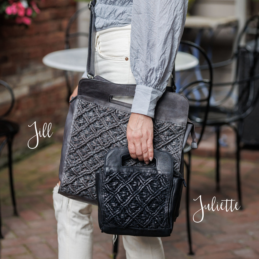 Juliette Mini Tote / Cross-body with Leather Crochet Woven Front