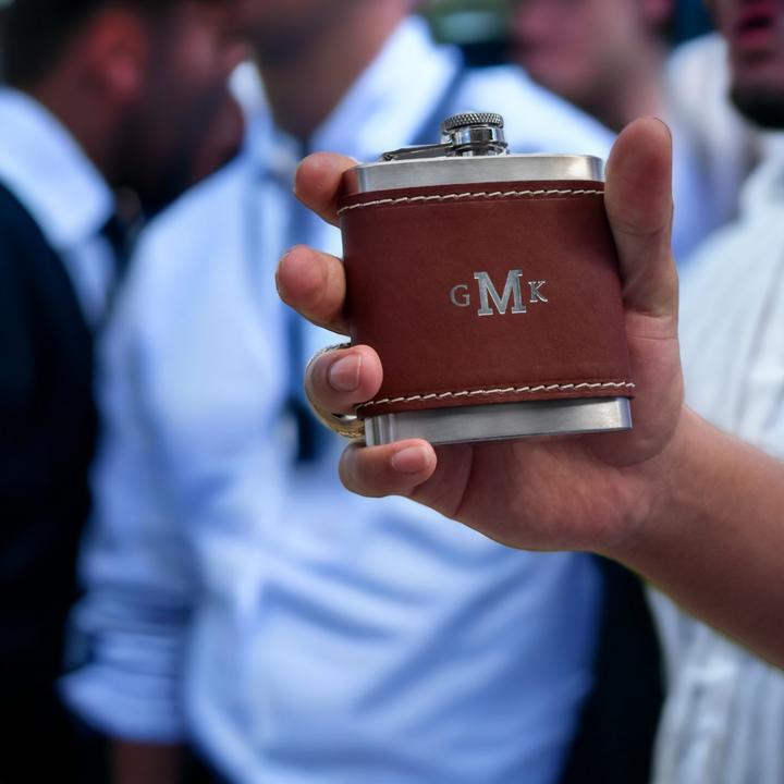 Personalized Flask with Leather Wrap