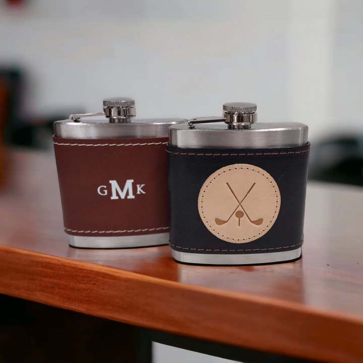 Personalized Flask with Leather Wrap