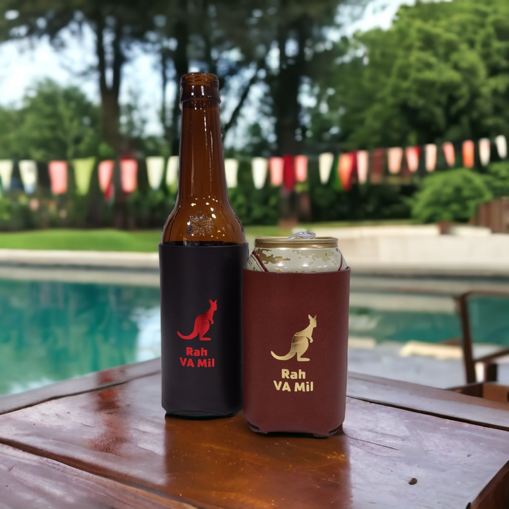 Rah VA Mil | Leather Koozie for Can or Bottle