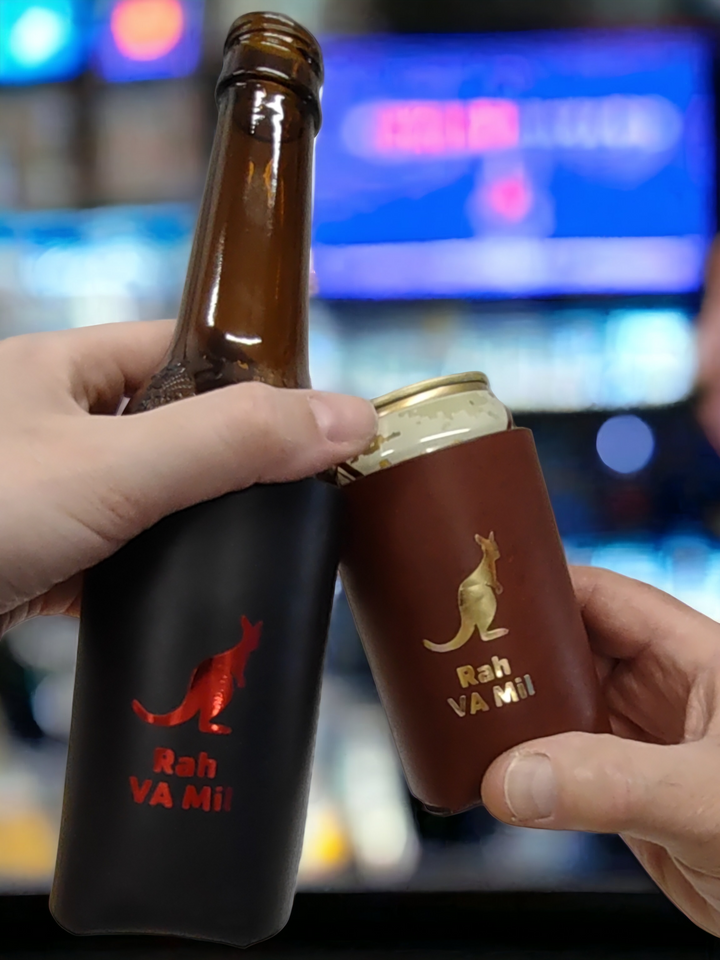 Rah VA Mil | Leather Koozie for Can or Bottle