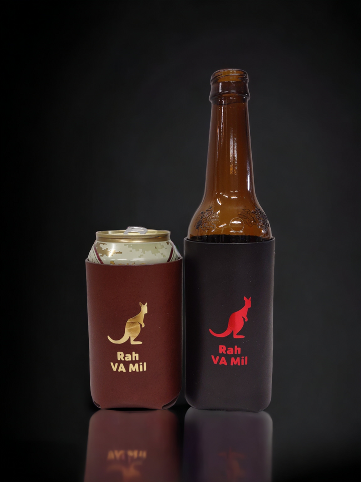 Rah VA Mil | Leather Koozie for Can or Bottle