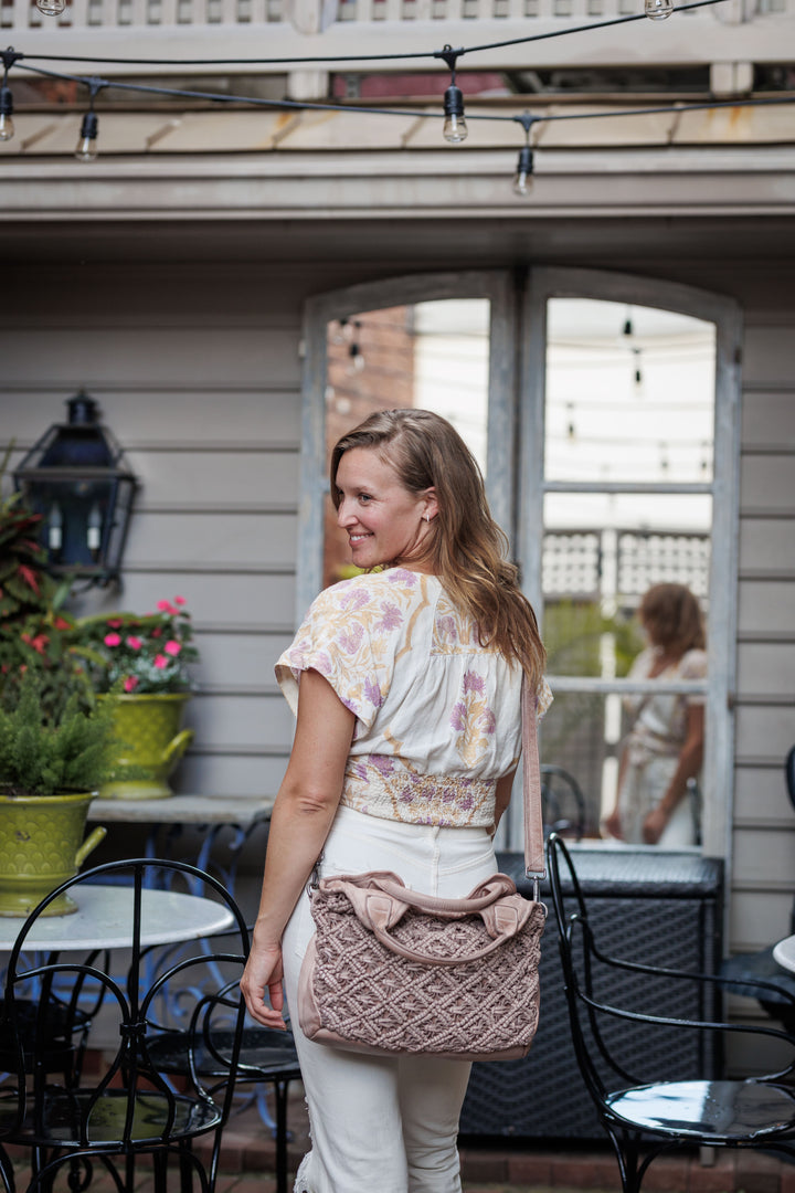 Kate Scalloped Top Shoulder Bag with Leather Macrame Front