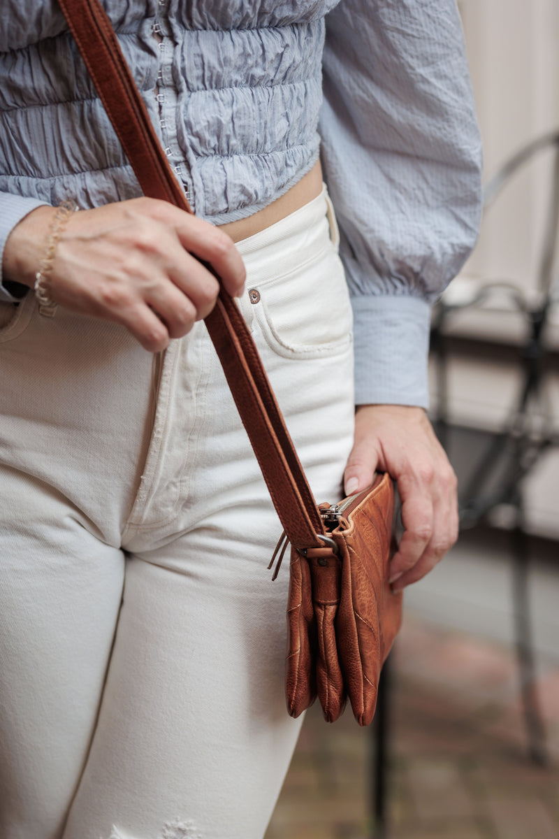 Lizzie Leather Cross-body with Herringbone Front