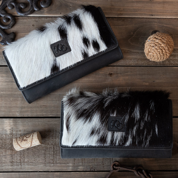 Rikki | Leather Western-Style Long Wallet with RFID Blocking Technology | Hair-On Cowhide Accents