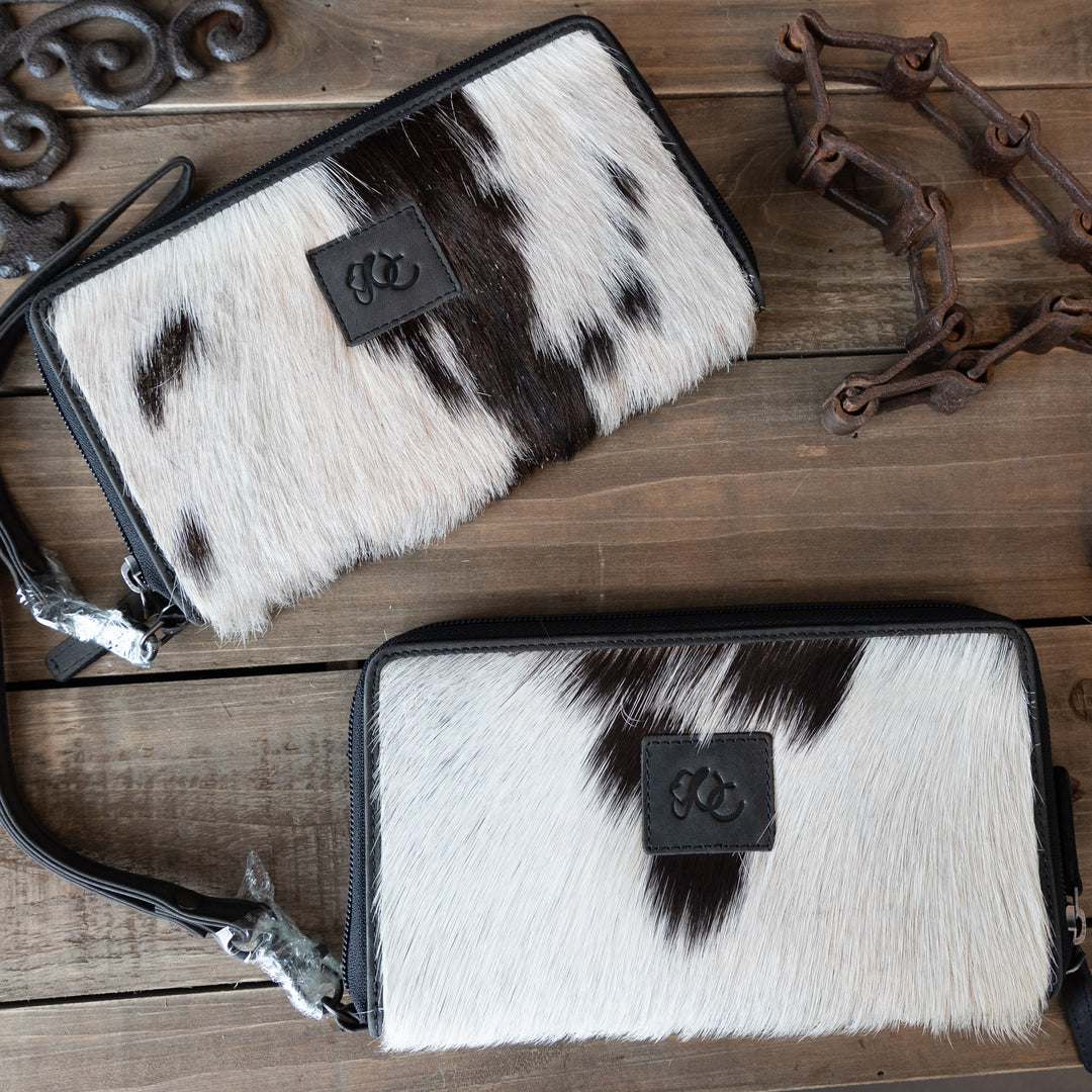 Shelby | Leather Hair-On Cowhide Clutch/Wallet with RFID Blocking Technology | High Capacity for Cards