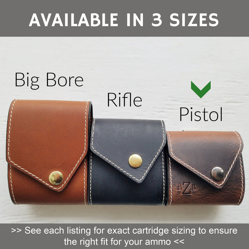 Leather Ammo Case for Large Caliber PISTOL Rounds
