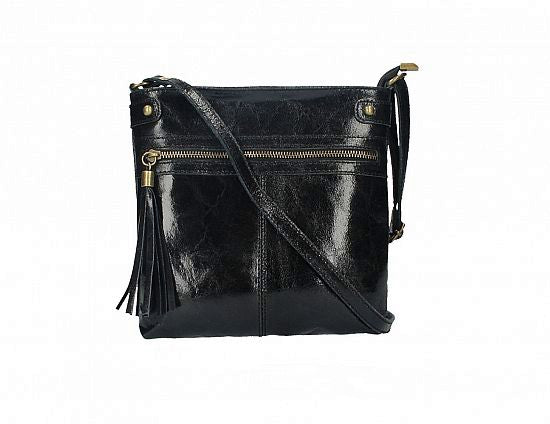 Leather Cross-body | crushed texture | Black