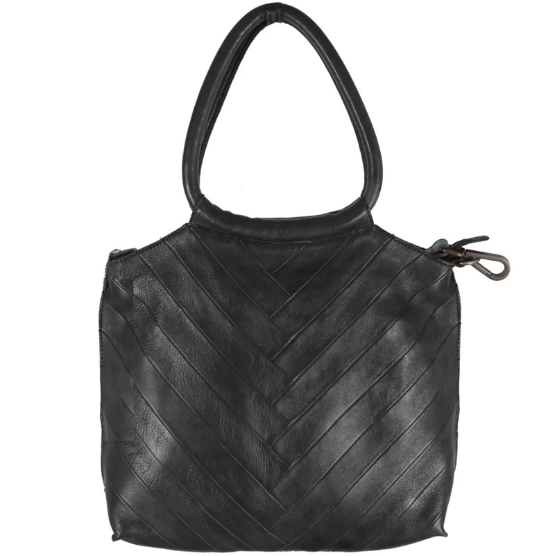 Lizbeth Leather Handbag with Herringbone Front & Round Handles