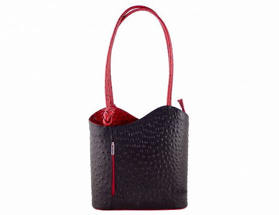 Convertible Handbag in Ostrich Print Leather