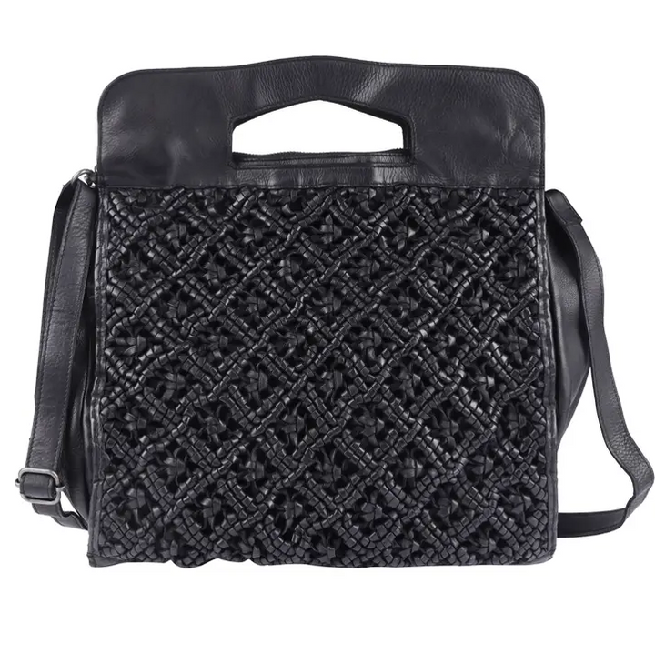 Jill Tote/Cross-body with Leather Crochet Woven Front