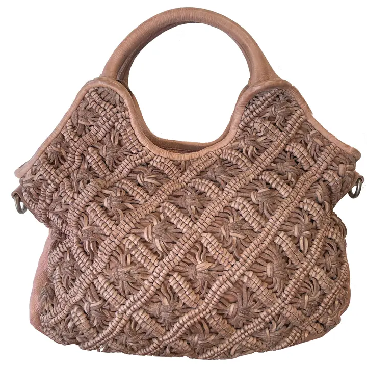 Kate Scalloped Top Shoulder Bag with Leather Macrame Front