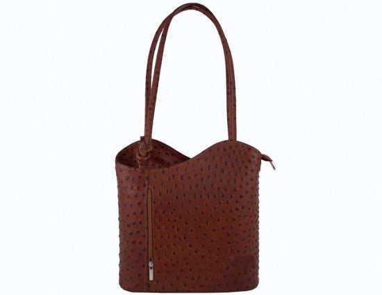 Convertible Handbag in Ostrich Print Leather