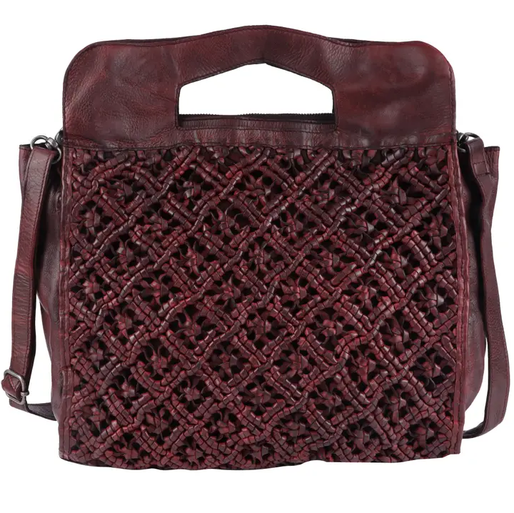 Jill Tote/Cross-body with Leather Crochet Woven Front