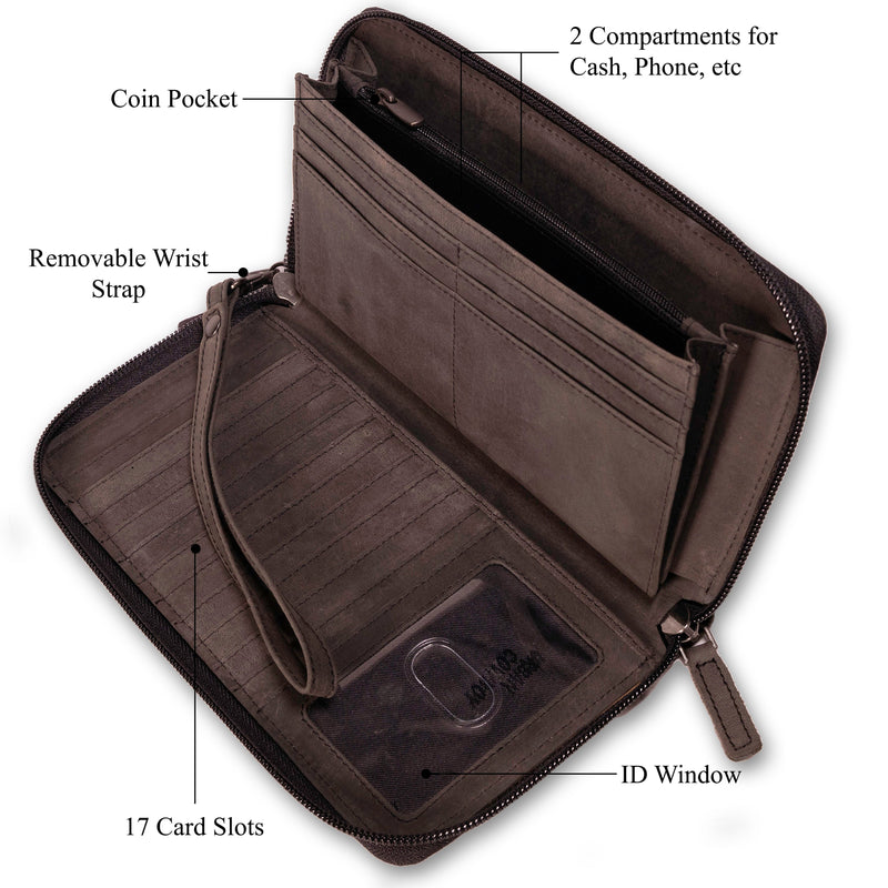 Shelby | Leather Hair-On Cowhide Clutch/Wallet with RFID Blocking Technology | High Capacity for Cards