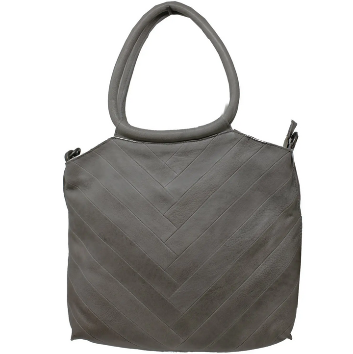 Lizbeth Leather Handbag with Herringbone Front & Round Handles