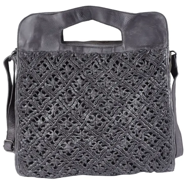Jill Tote/Cross-body with Leather Crochet Woven Front