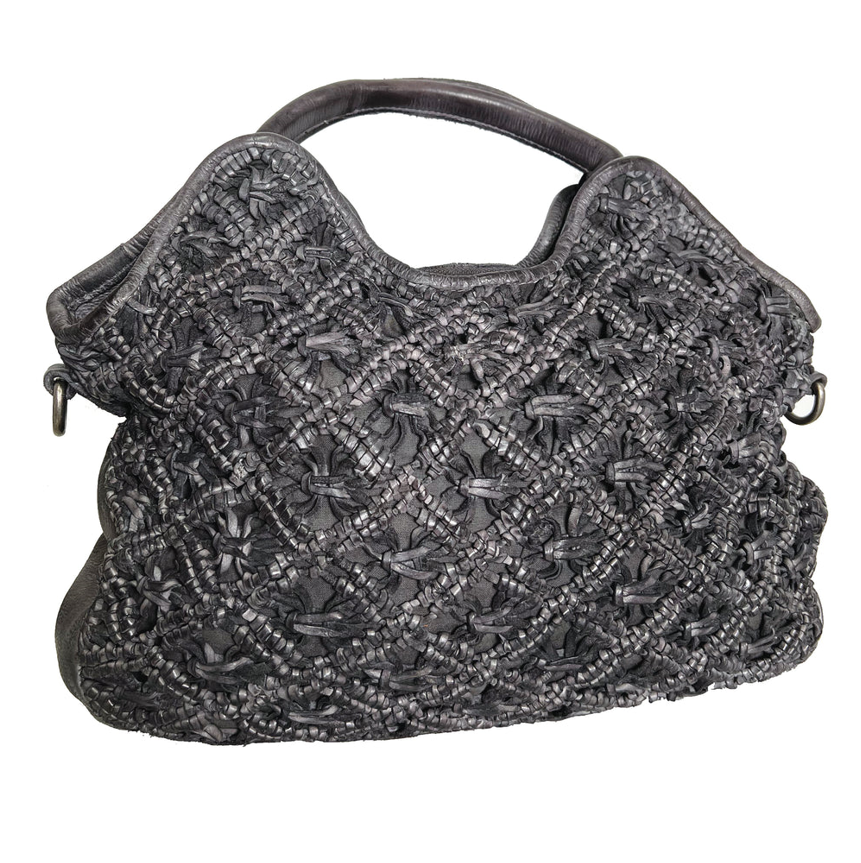 Kate Scalloped Top Shoulder Bag with Leather Macrame Front