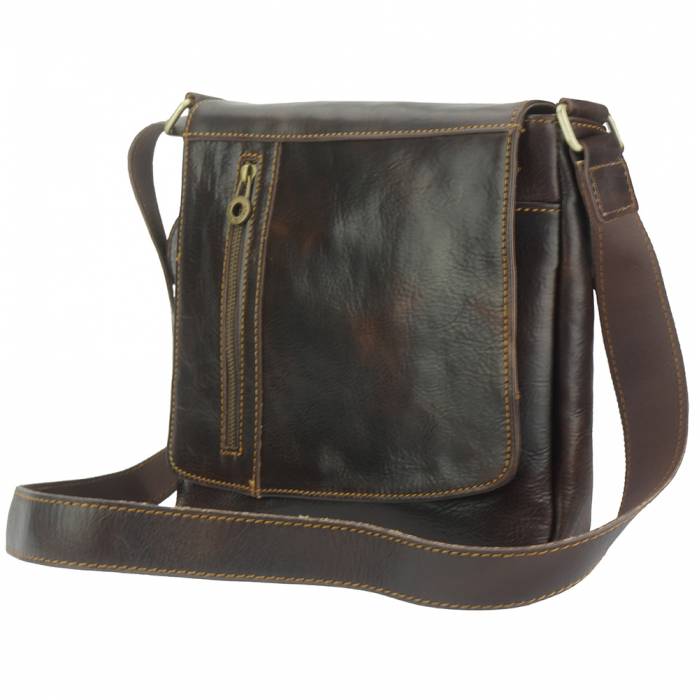 Compact Messenger Bag, Marbled Leather