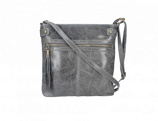 Leather Cross-body | crushed texture | Dark Gray