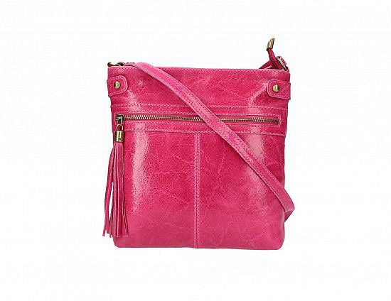 Leather Cross-body | crushed texture | Fuchsia