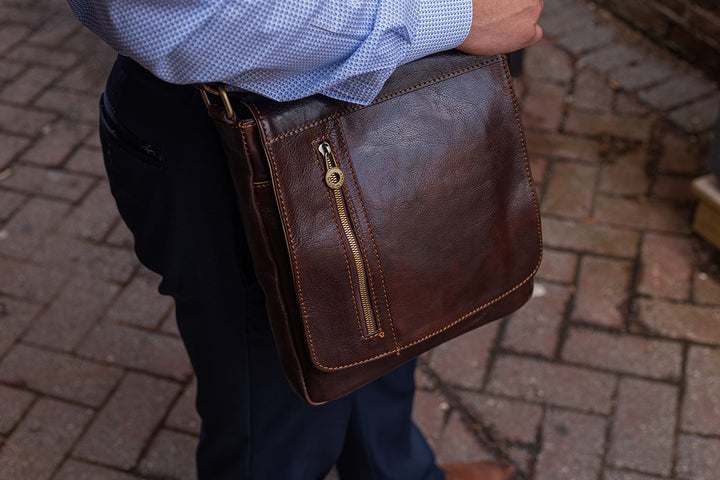 Compact Messenger Bag, Marbled Leather