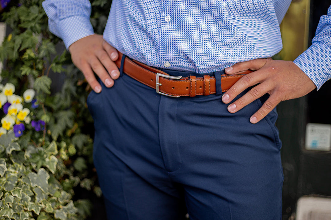 Italian Leather Dress Belt, Double Stitched, 1-1/4" wide