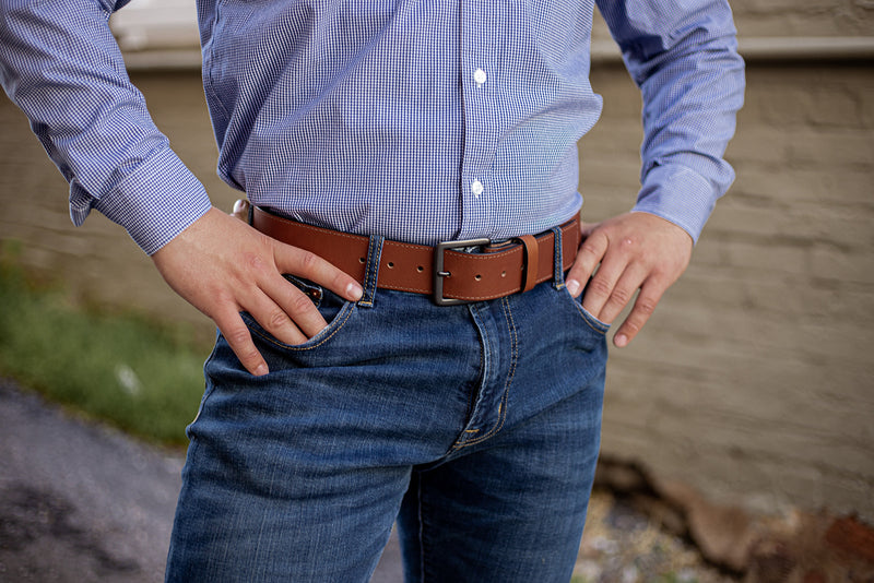 Water Buffalo Heavy-Duty Leather Belt, 1-3/4" wide, Square Buckle | Perfect for Concealed Carry