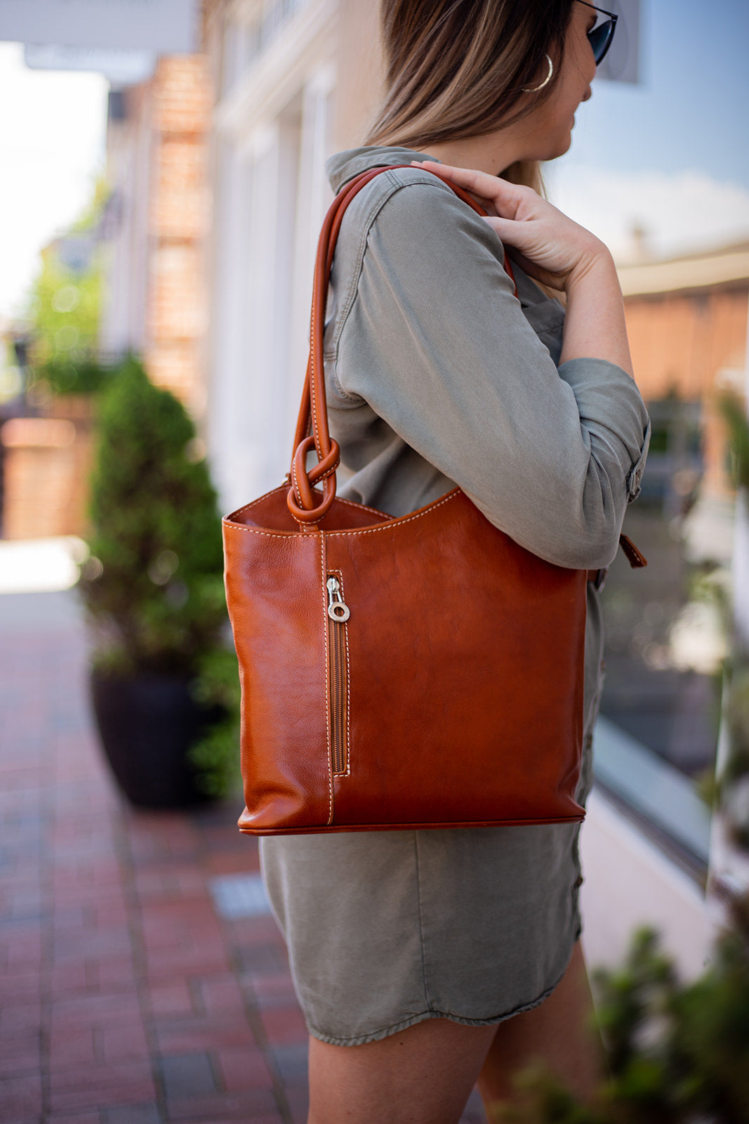 Convertible Italian Leather Backpack Tote Navy