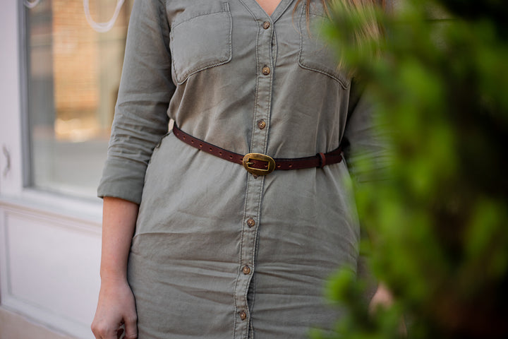 Womens 1/2" Leather Skinny Belt, Oval Buckle [Quick Ship]