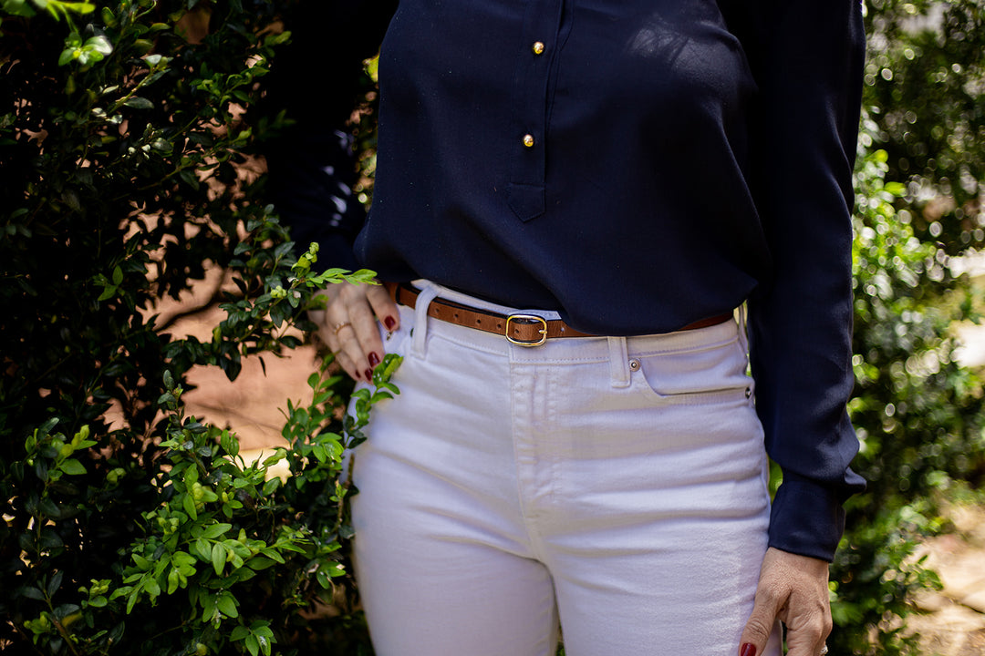 Womens 1/2" Leather Skinny Belt, Round Buckle [Quick Ship]