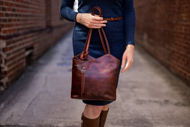 Italian Leather 'Vera Pelle' Handbag, Converts to Backpack