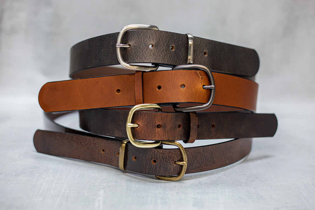 Water Buffalo Leather Belt, 1-1/4" wide, Round Buckle [Quick Ship]