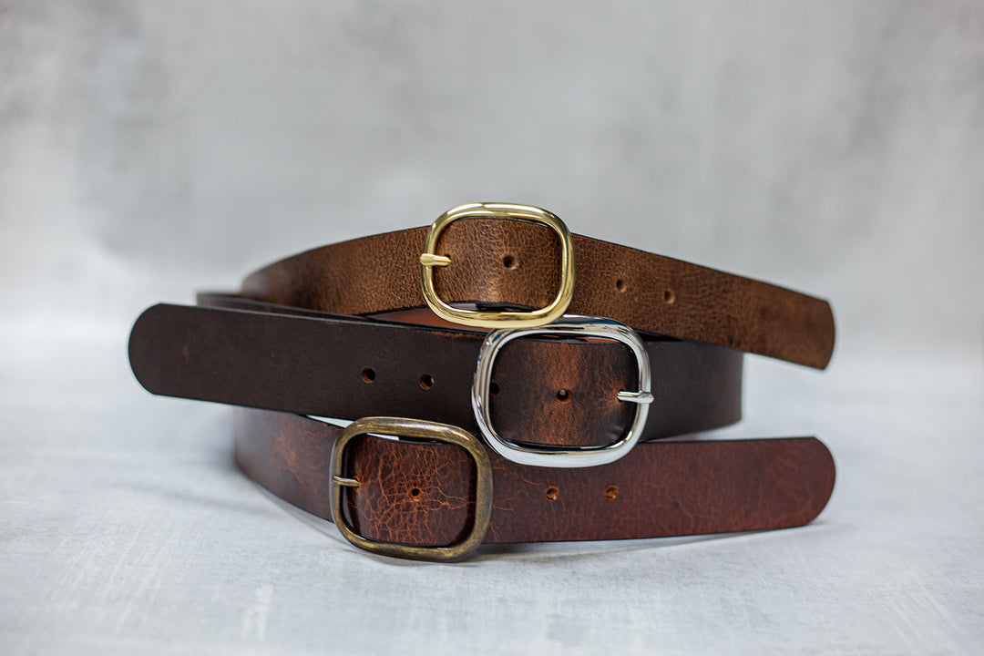Water Buffalo Leather Belt, 1-1/4" wide, Round Buckle [Quick Ship]