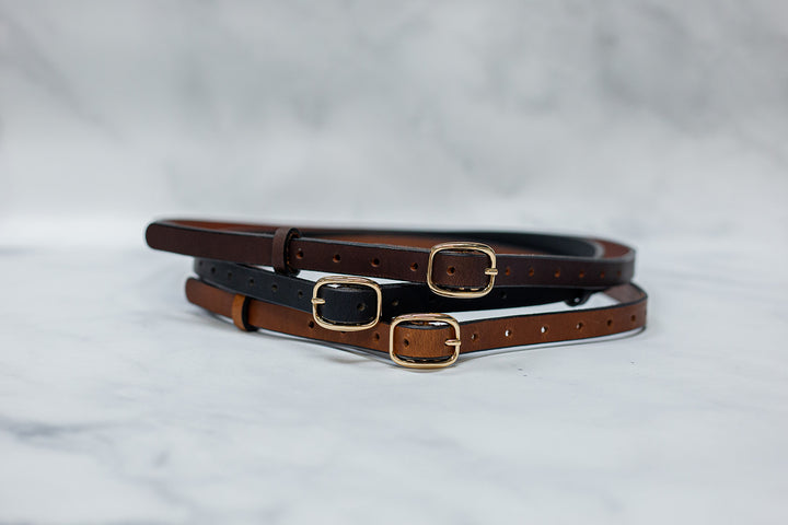 Womens 1/2" Leather Skinny Belt, Round Buckle [Quick Ship]