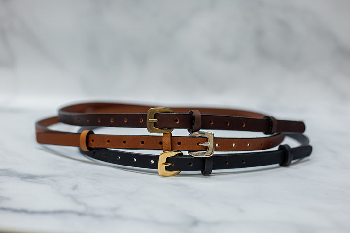 Womens 1/2" Leather Skinny Belt, Square Buckle [Quick Ship]