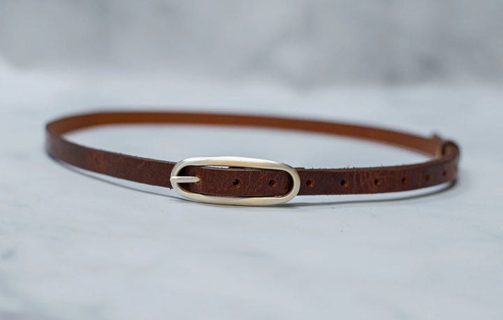 Womens 1/2" Leather Skinny Belt, Oblong Buckle [Quick Ship]