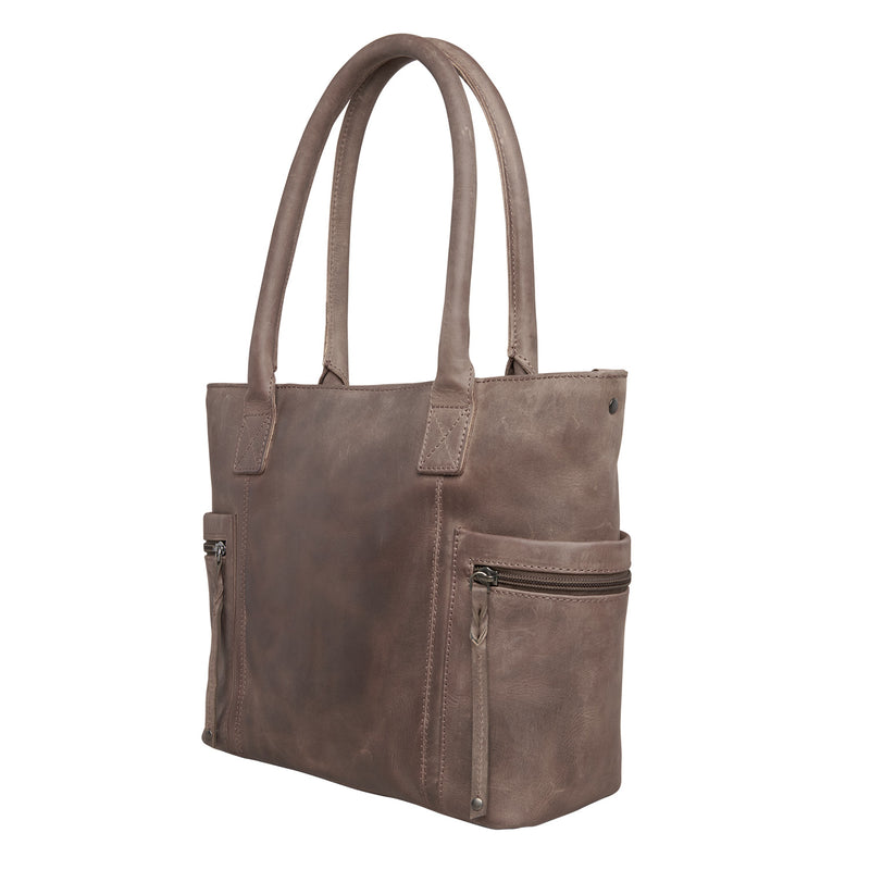 Style "Emerson" | Concealed Carry Tote/Shoulder Bag/Crossbody | Full Grain Leather - Side View | By Lady Conceal