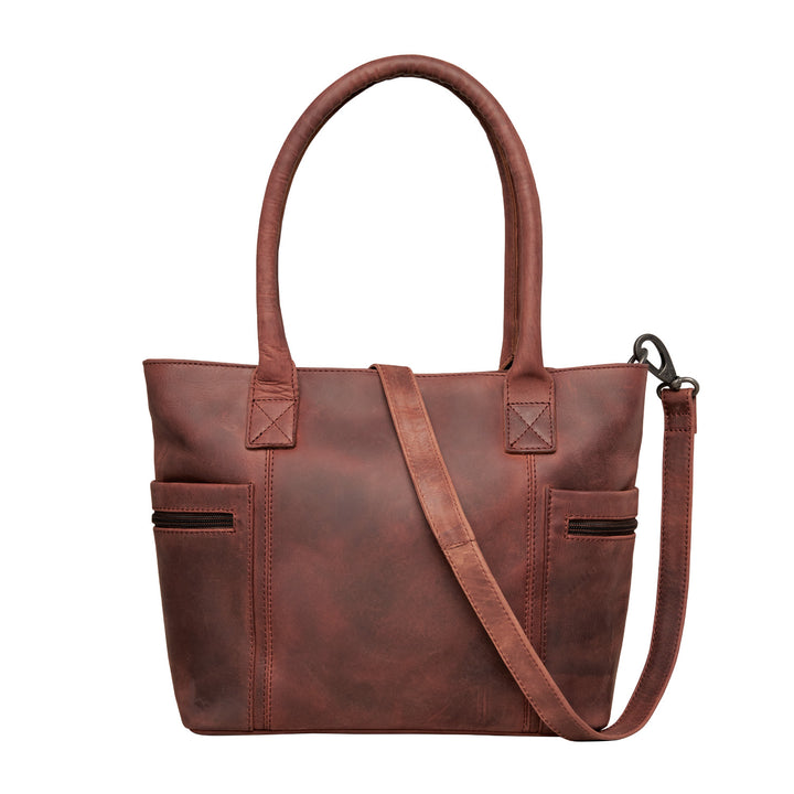 Style "Emerson" | Concealed Carry Tote/Shoulder Bag/Crossbody | Mahogany Full Grain Leather | By Lady Conceal