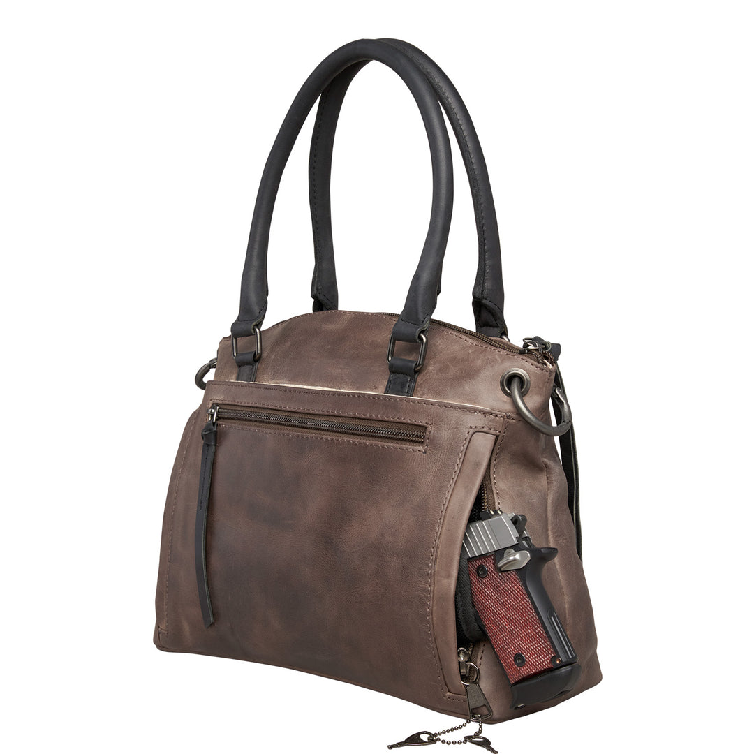 Whitley | Two-Tone Concealed Carry Leather Satchel or Shoulder Bag | Full Grain Leather | Large Bag | Locking Exterior Concealment Pocket