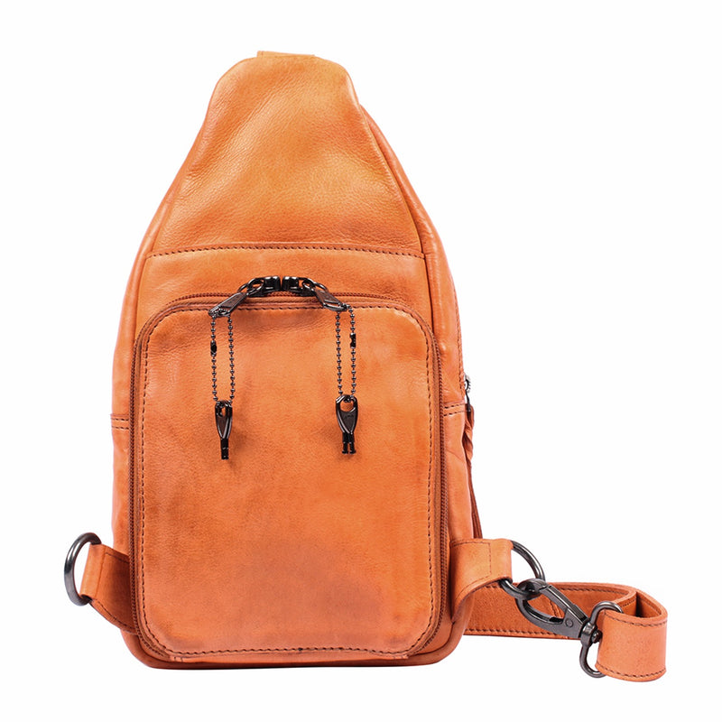Taylor | Unisex Concealed Carry Leather Backpack or Sling Bag | Full Grain Leather with Lace Accent | Locking Exterior Concealment Pocket