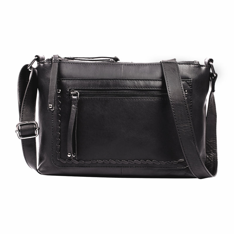 Tatum | Concealed Carry Leather Crossbody or Shoulder Bag | Lace Accent | Full Grain Leather | Locking Exterior Concealment Pocket