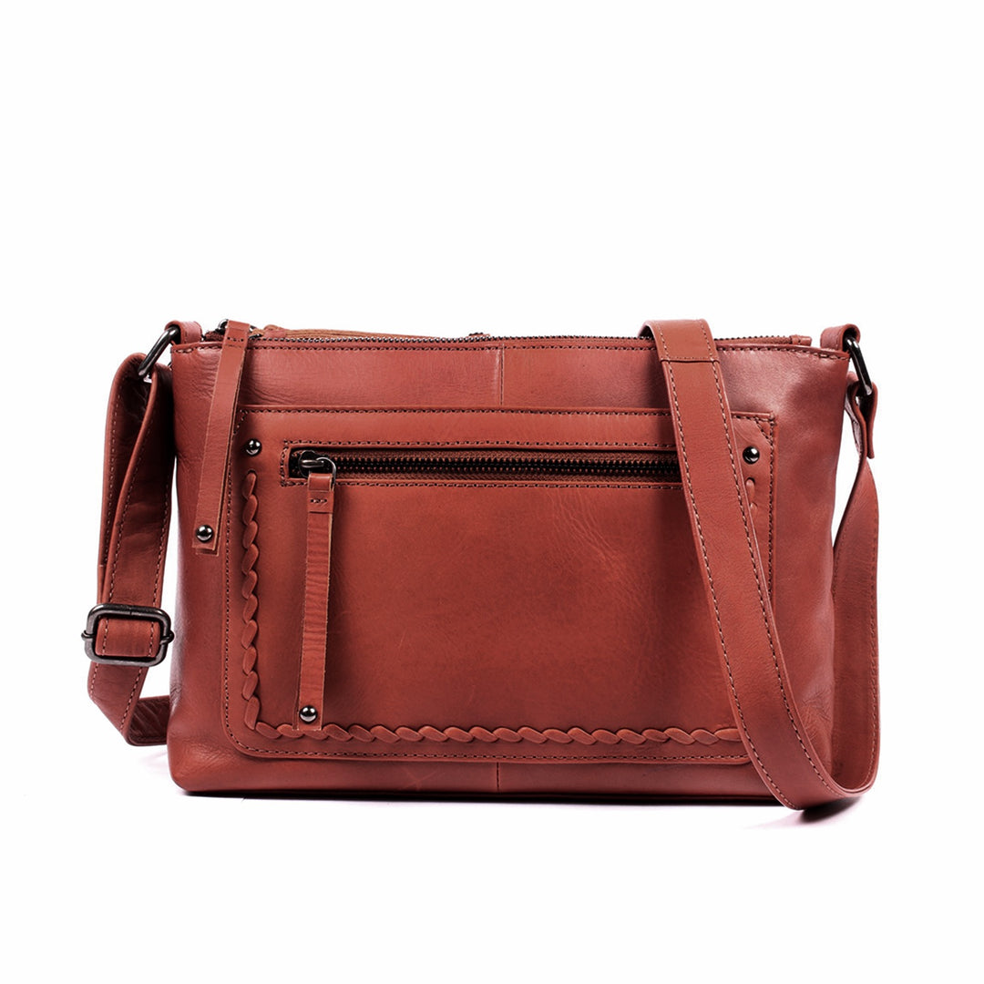 Tatum | Concealed Carry Leather Crossbody or Shoulder Bag | Lace Accent | Full Grain Leather | Locking Exterior Concealment Pocket