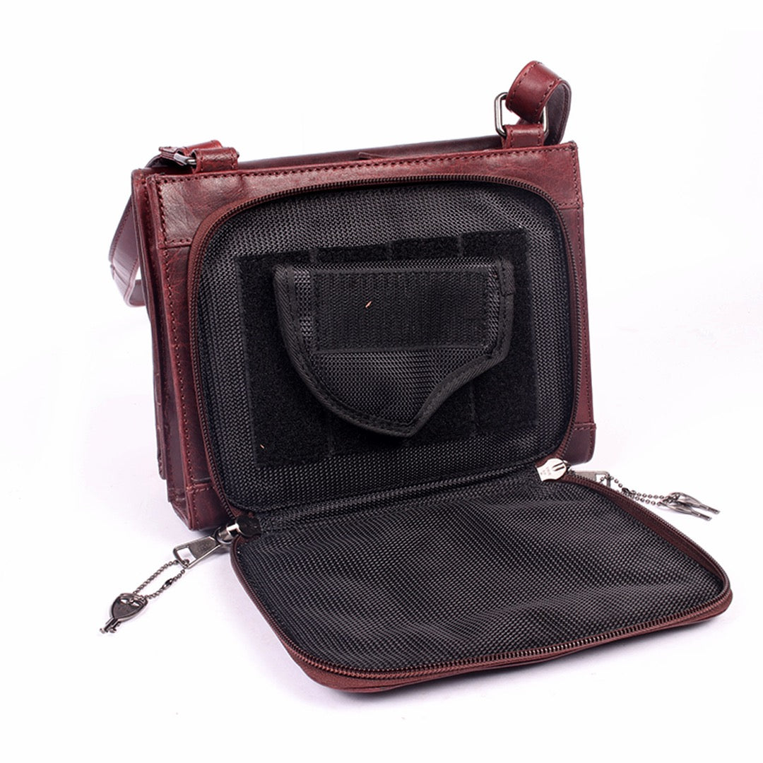 Raelynn | Concealed Carry Buffalo Leather Crossbody or Shoulder Bag Organizer | Stud Accent | Locking Exterior Concealment Pocket