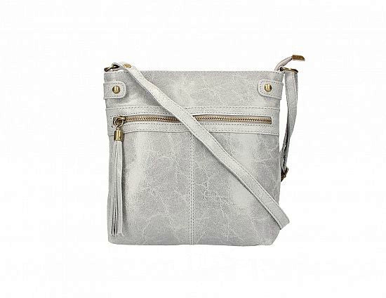 Leather Cross-body | crushed texture | Light Gray