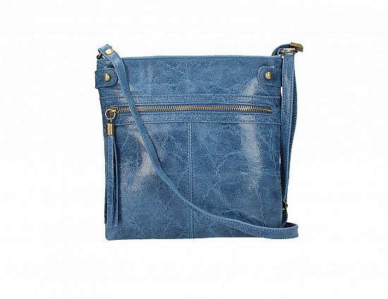 Leather Cross-body | crushed texture | Medium Blue